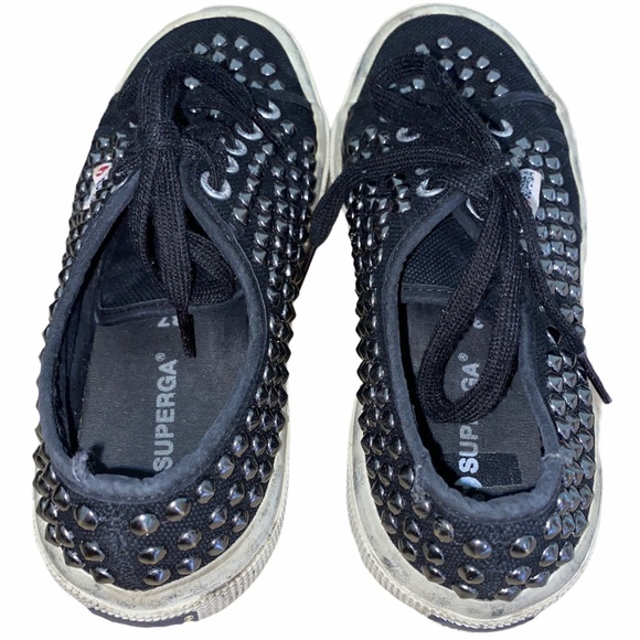 SUPERGA Black & Silver Grommet Distressed Sneakers Size 6.5 - Picture 5 of 13